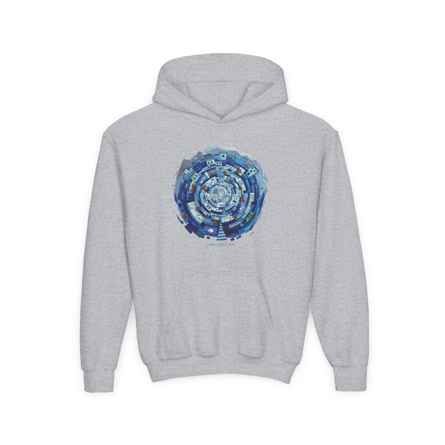 Youth Hoodie — Blue Geometric Mandala Graphic