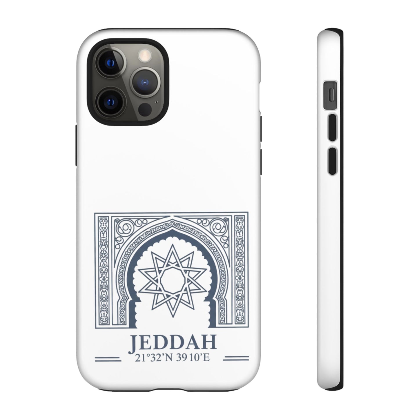 Jeddah Coordinates Phone Case — Arabic Arch Geometric Design