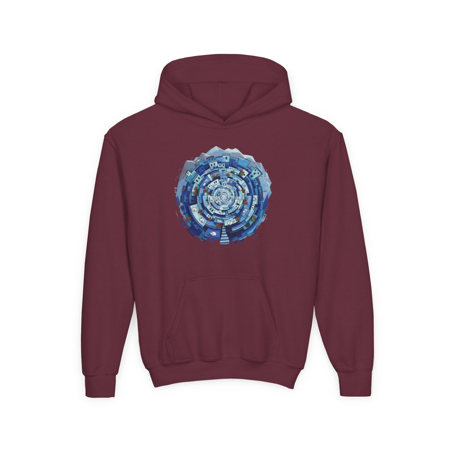 Youth Hoodie — Blue Geometric Mandala Graphic