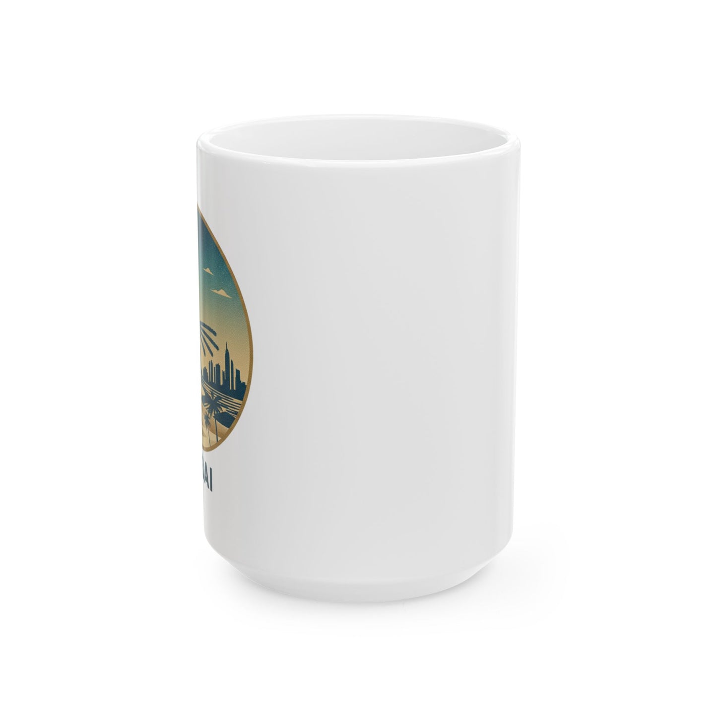 Mug en céramique avec panorama de Dubaï – Tasse à café Palmier du désert et Burj Khalifa (325 ml/445 ml)