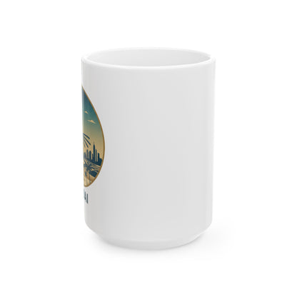 Mug en céramique avec panorama de Dubaï – Tasse à café Palmier du désert et Burj Khalifa (325 ml/445 ml)