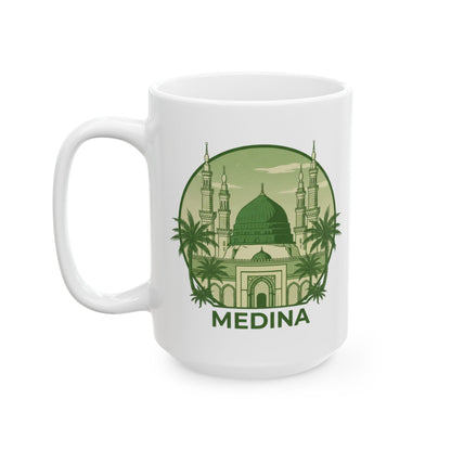 Medina Mosque Ceramic Mug – Green Islamic Landmark Coffee Cup (11oz, 15oz)
