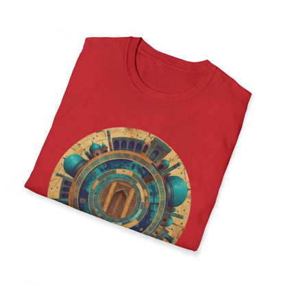 Sacred Geometry Mandala T-Shirt — Teal & Gold Spiritual Art Tee