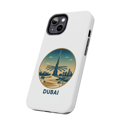 Coque de téléphone résistante motif skyline de Dubaï — Étui de voyage rétro palmiers du désert