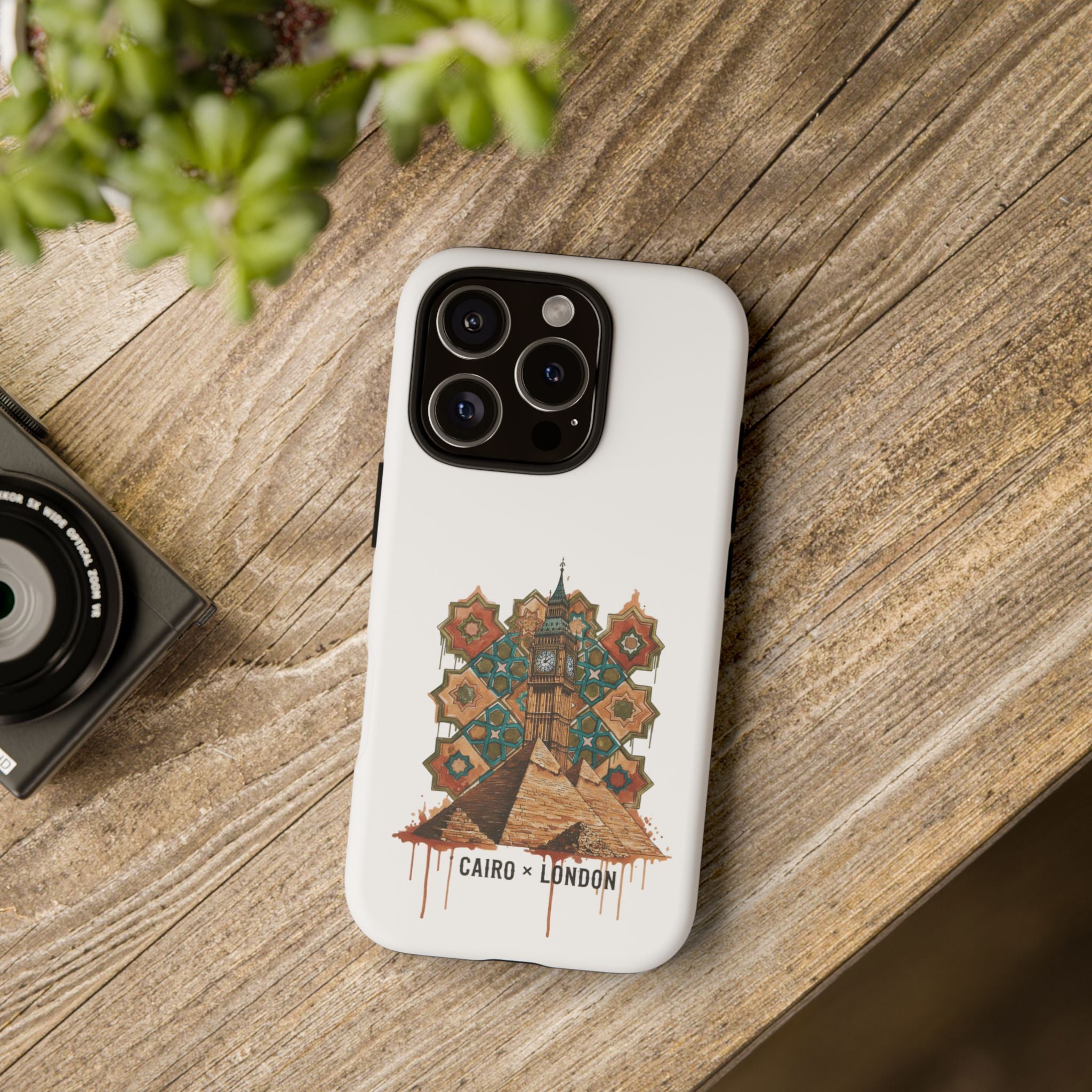 Cairo × London Phone Case — Vintage Mosaic Pyramids & Big Ben Travel Design