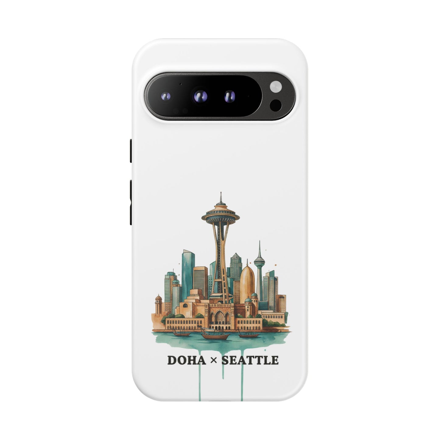 Coque de téléphone résistante Doha x Seattle Skyline — Protection pour téléphone inspirée de la ville