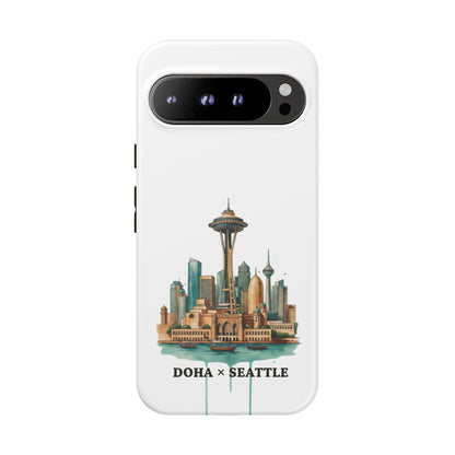 Coque de téléphone résistante Doha x Seattle Skyline — Protection pour téléphone inspirée de la ville