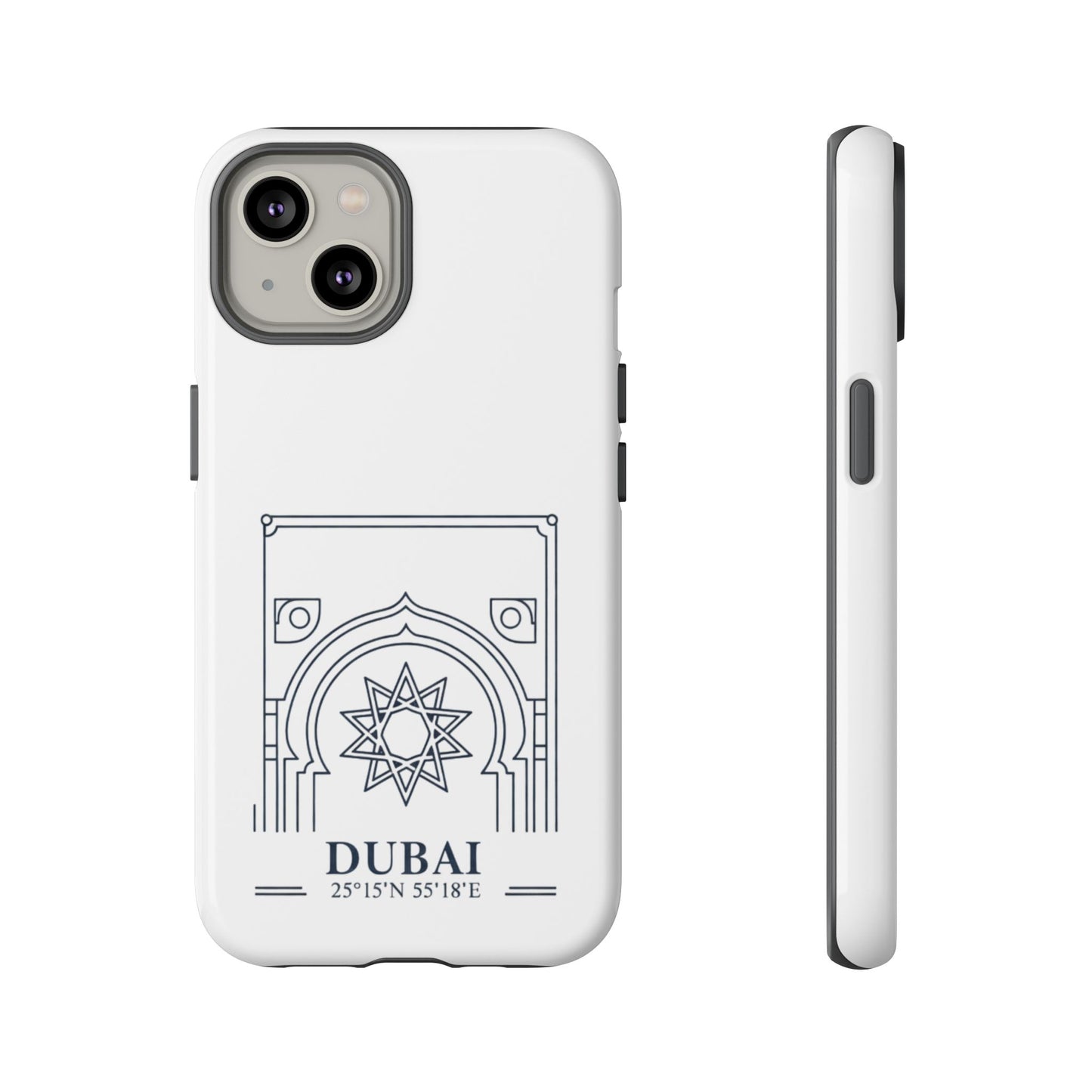 Dubai Architectural Phone Case — Minimal Souvenir Travel Design with Coordinates