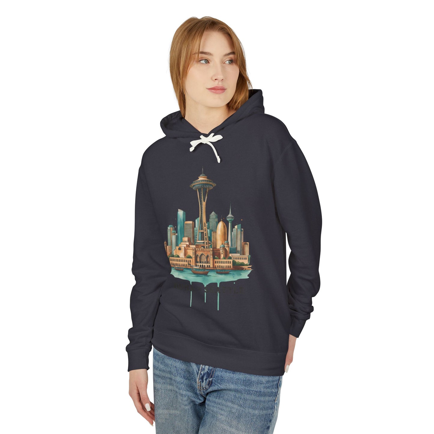 Doha x Seattle Skyline Hoodie — Retro Cityscape Pullover