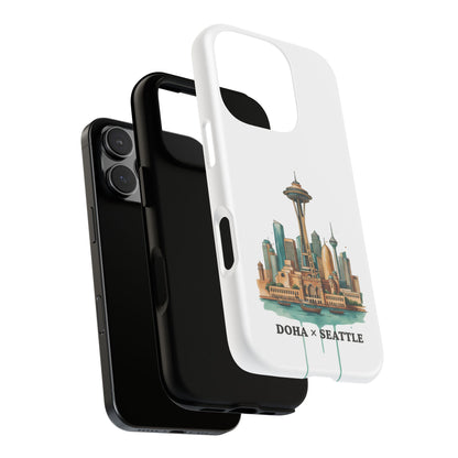Coque de téléphone résistante Doha x Seattle Skyline — Protection pour téléphone inspirée de la ville