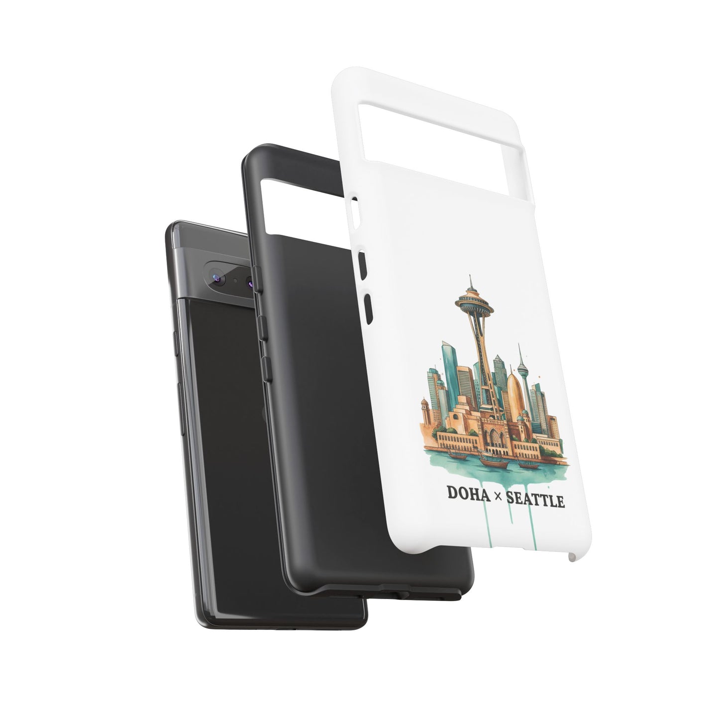 Coque de téléphone résistante Doha x Seattle Skyline — Protection pour téléphone inspirée de la ville