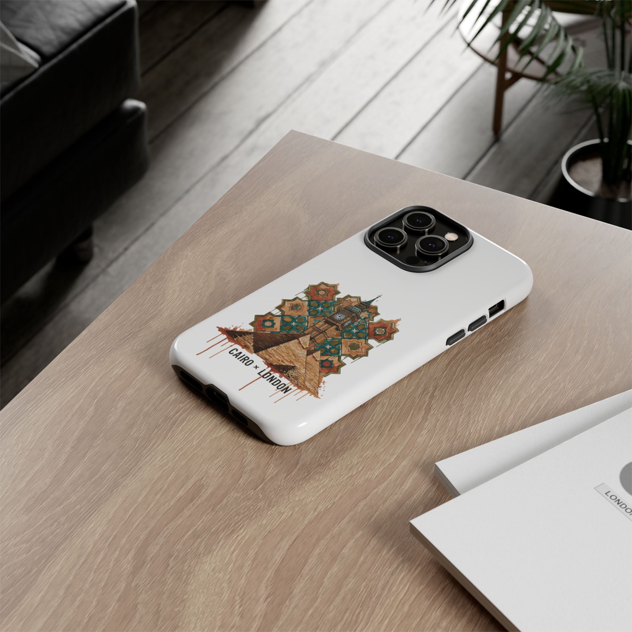 Cairo × London Phone Case — Vintage Mosaic Pyramids & Big Ben Travel Design