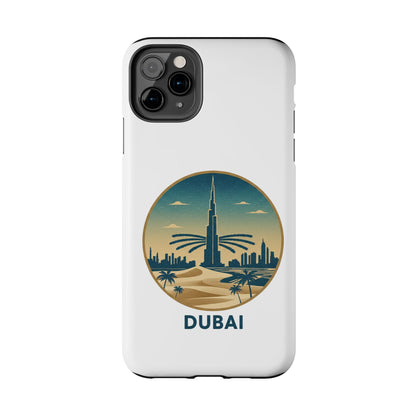 Coque de téléphone résistante motif skyline de Dubaï — Étui de voyage rétro palmiers du désert