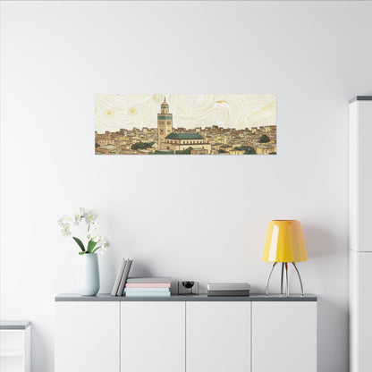 Moroccan Cityscape Canvas Print — Starry Night-Inspired Mosque Wall Art