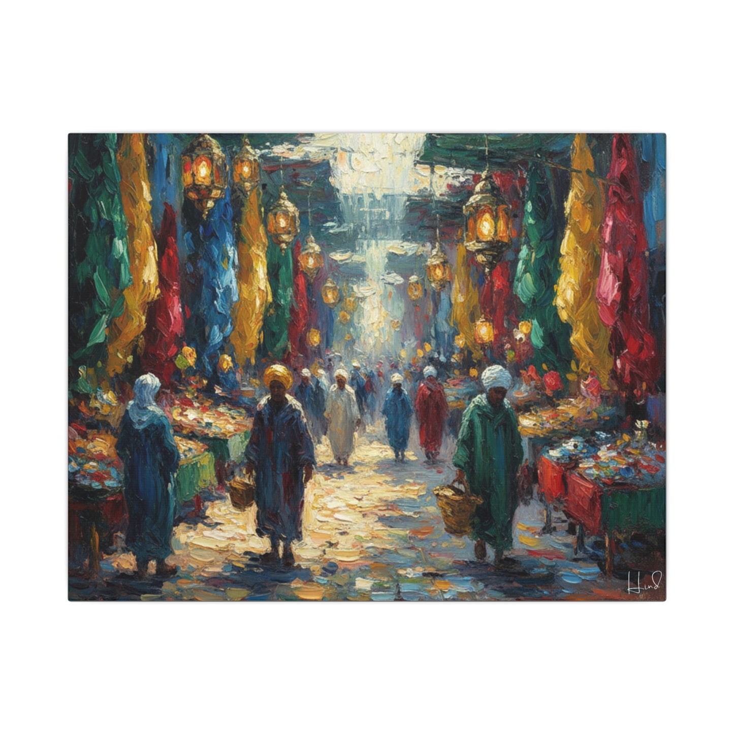 Middle Eastern Market Matte Canvas Wall Art — Colorful Bazaar Street Scene