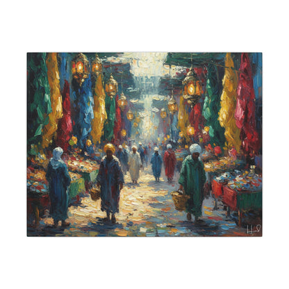 Middle Eastern Market Matte Canvas Wall Art — Colorful Bazaar Street Scene