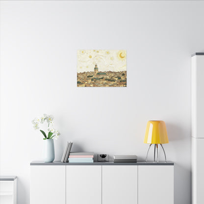 Moroccan Cityscape Canvas Print — Starry Night-Inspired Mosque Wall Art