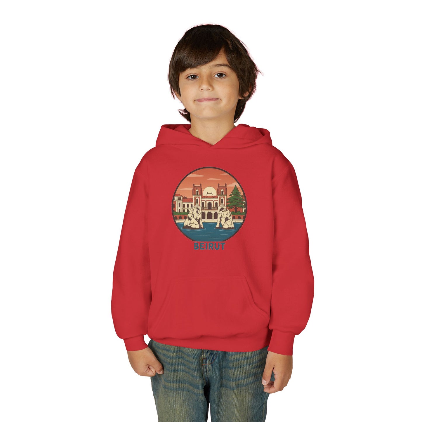 Beirut Skyline Youth Hoodie - Vintage City Illustration