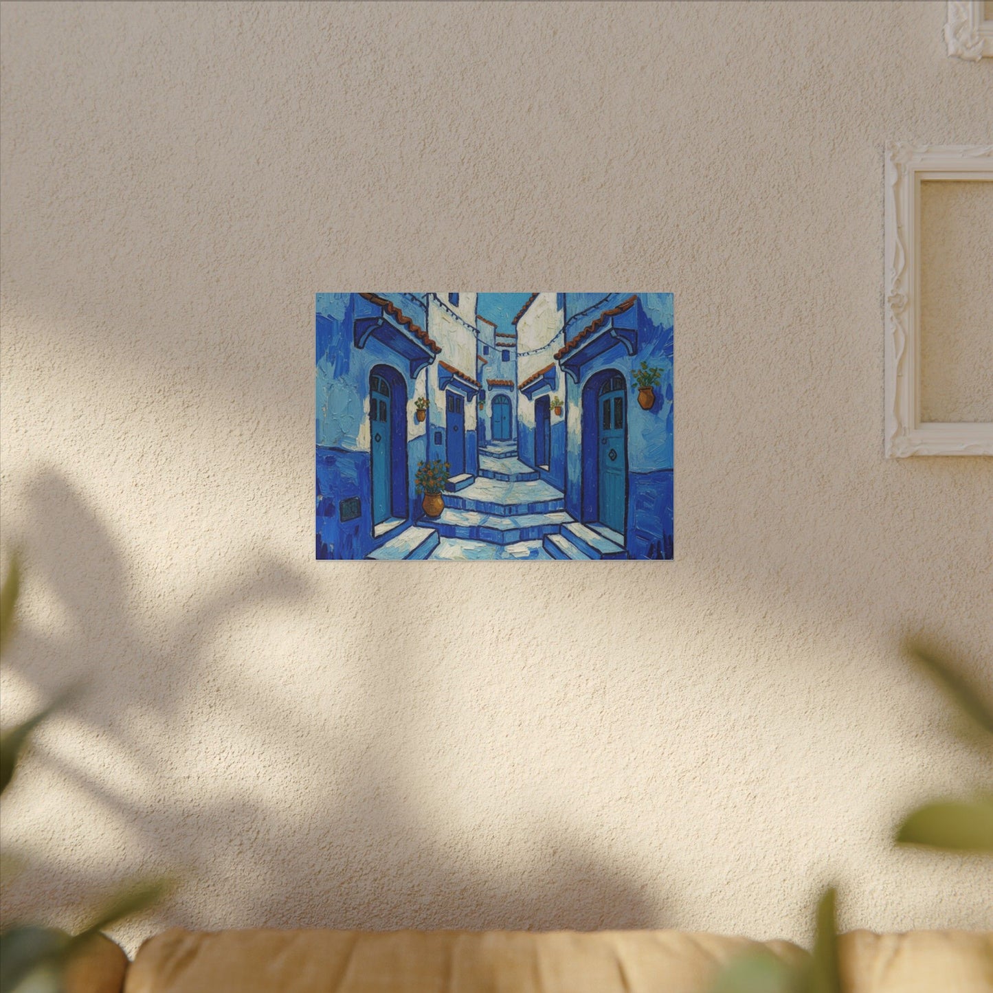 Mediterranean Blue Alley Canvas Print — Stretched Matte Wall Art