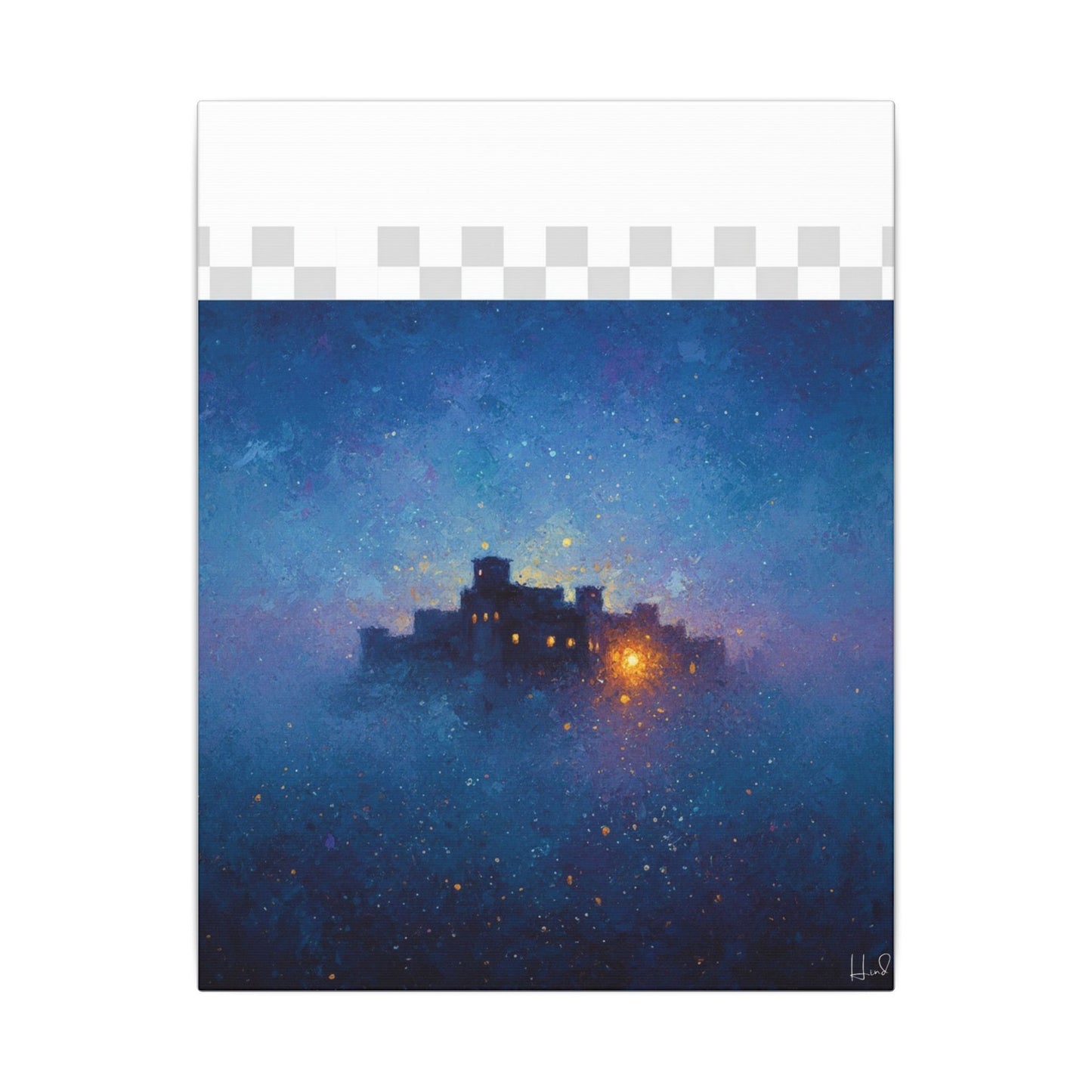 Tableau sur toile mate « Forteresse de la Nuit Étoilée » — Paysage mystique de château bleu