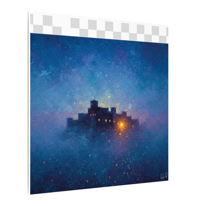 Tableau sur toile mate « Forteresse de la Nuit Étoilée » — Paysage mystique de château bleu