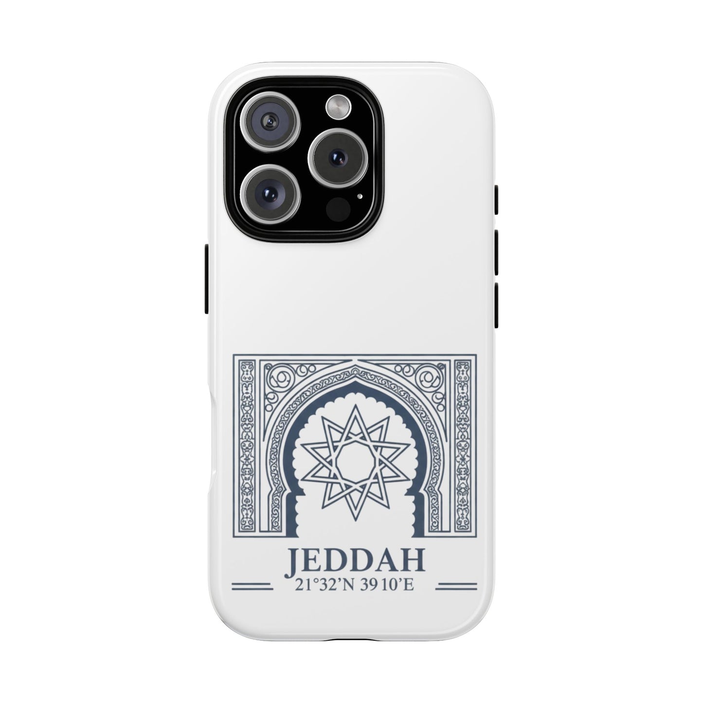Jeddah Coordinates Phone Case — Arabic Arch Geometric Design