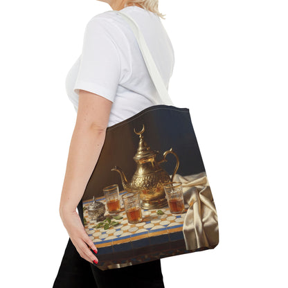 Moroccan Tea Set Tote Bag — Brass Teapot & Glasses AOP Tote