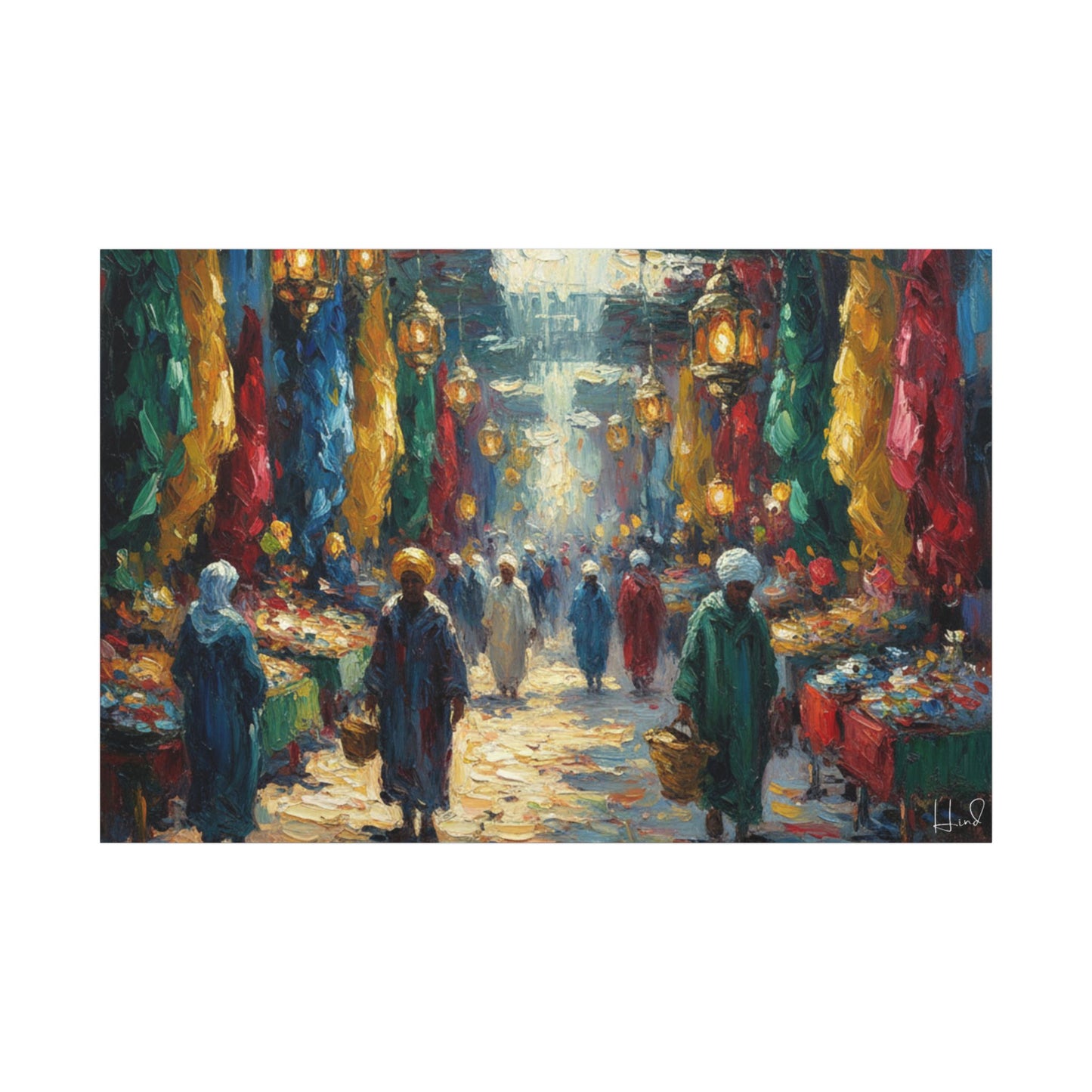 Middle Eastern Market Matte Canvas Wall Art — Colorful Bazaar Street Scene