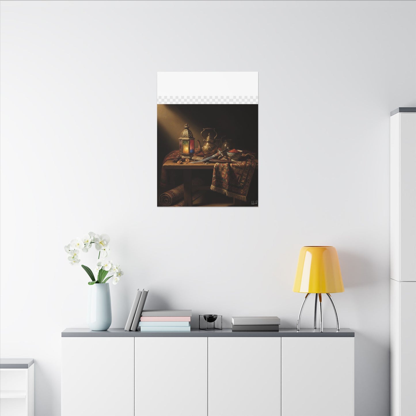Oriental Still Life Canvas — Vintage Brass Teapot & Lantern Wall Art