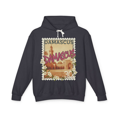 Damascus Vintage Postage Hoodie — Retro Travel Sweatshirt