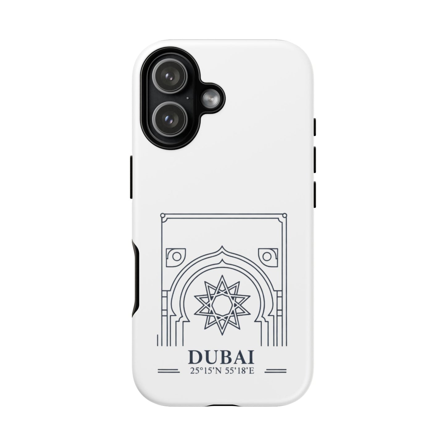 Dubai Architectural Phone Case — Minimal Souvenir Travel Design with Coordinates