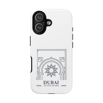 Dubai Architectural Phone Case — Minimal Souvenir Travel Design with Coordinates