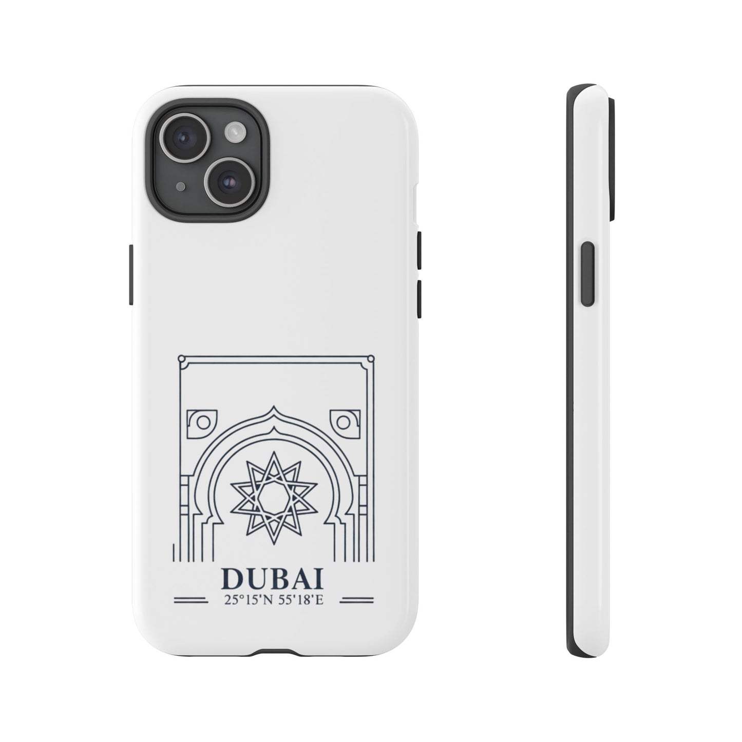 Dubai Architectural Phone Case — Minimal Souvenir Travel Design with Coordinates