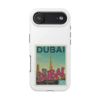 Coque de téléphone motif timbre-poste de Dubaï — Coque iPhone résistante inspirée du voyage