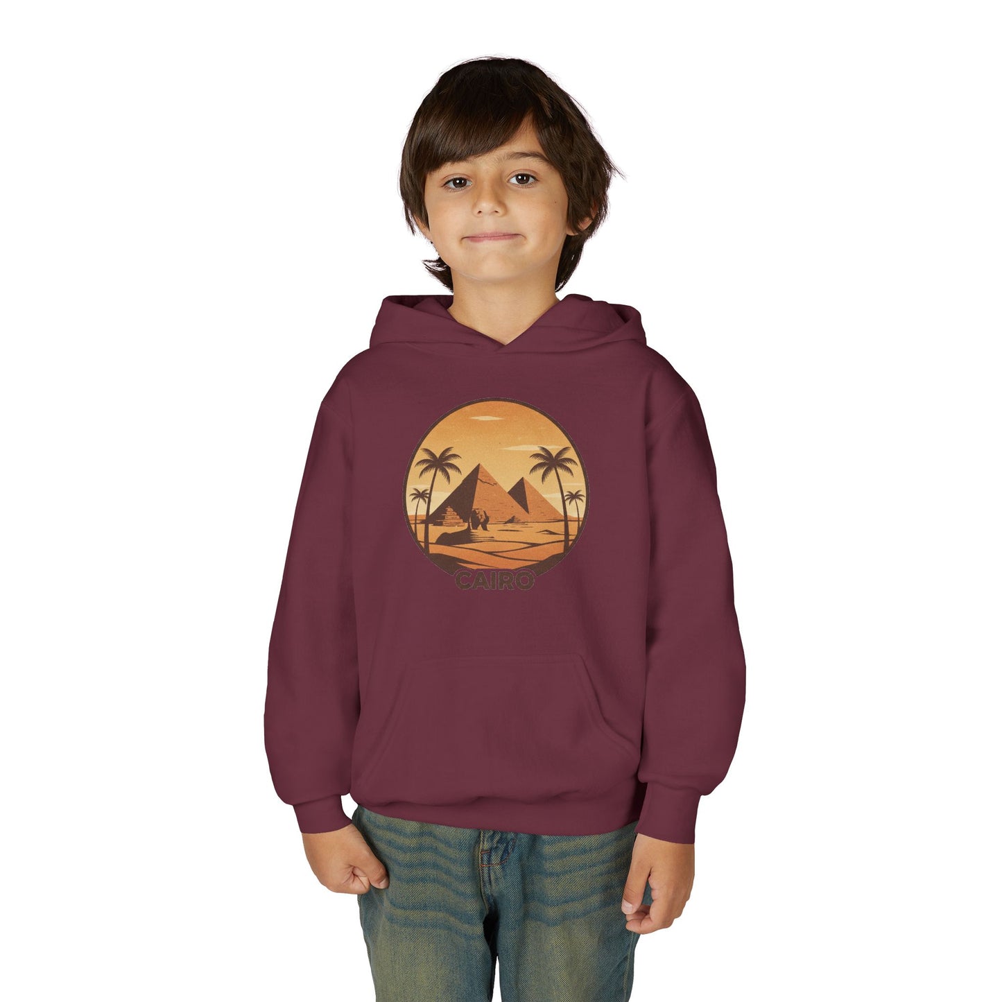 Youth Hoodie - Cairo Retro Pyramids Sunset Graphic