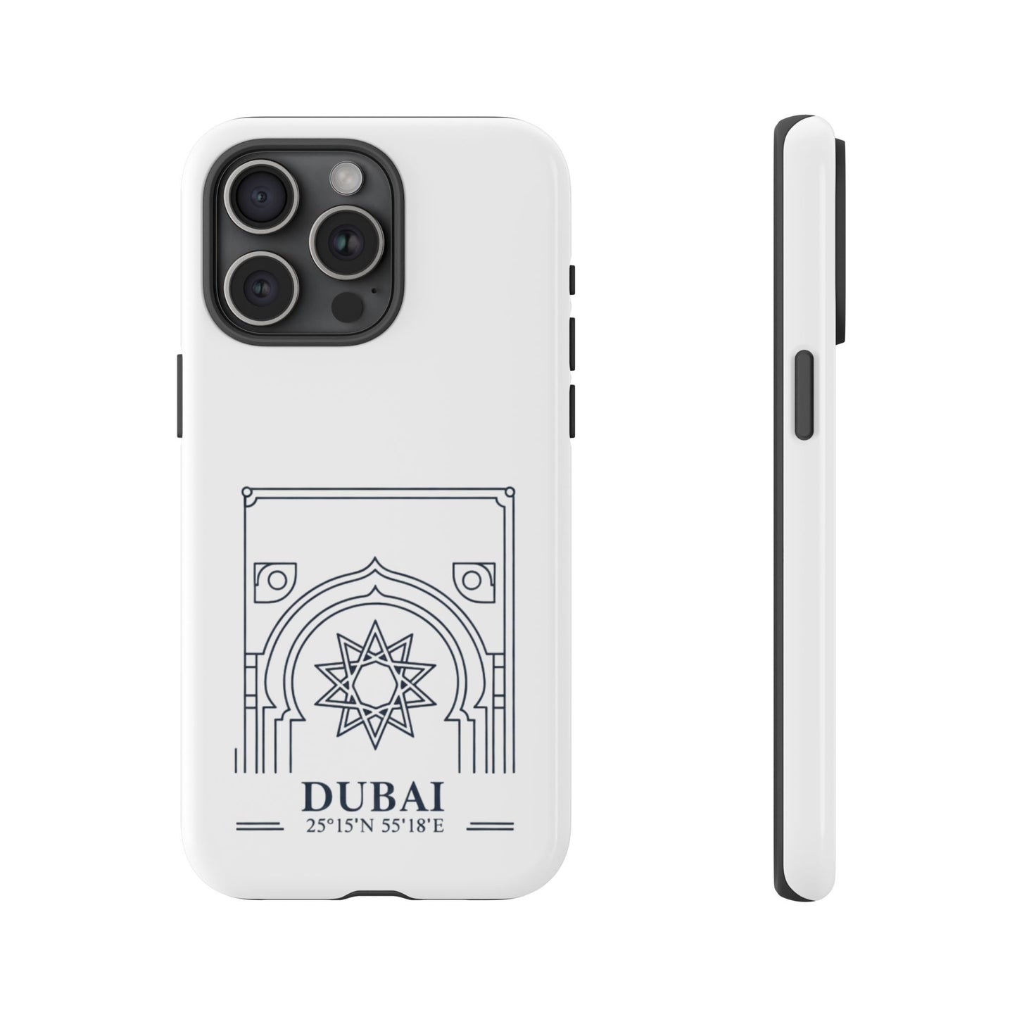 Dubai Architectural Phone Case — Minimal Souvenir Travel Design with Coordinates