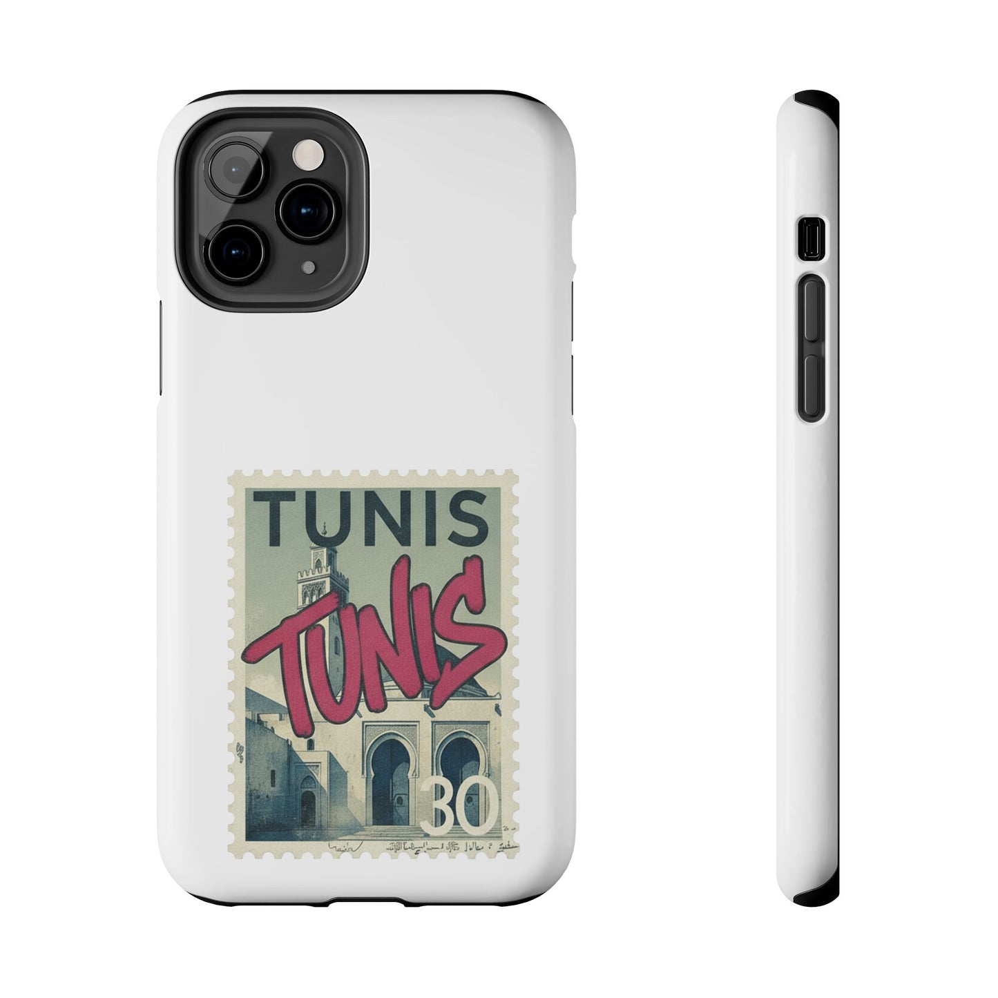 Coque de téléphone résistante à motif timbre vintage de Tunis — Étui de téléphone rétro pour voyage en Tunisie