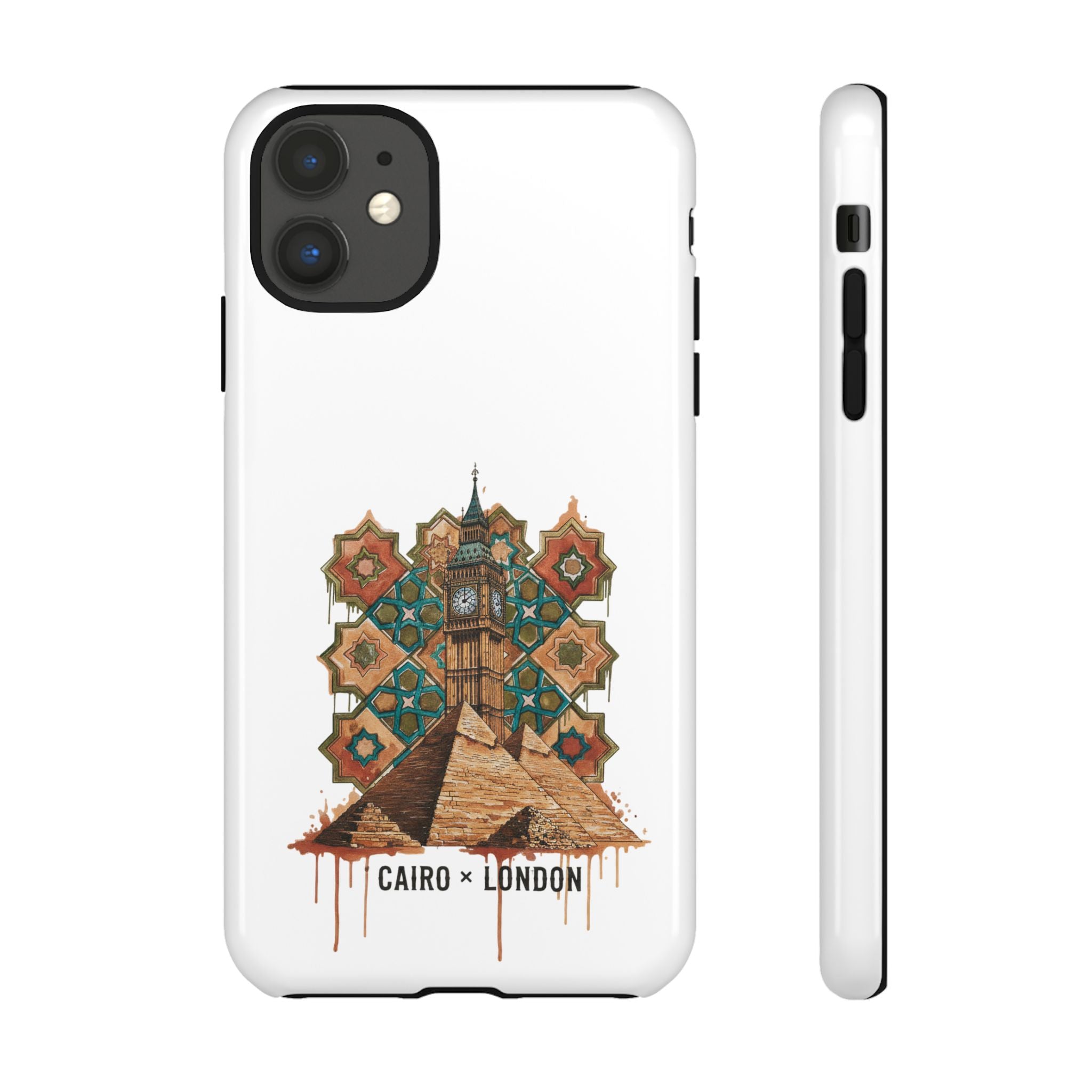 Cairo × London Phone Case — Vintage Mosaic Pyramids & Big Ben Travel Design