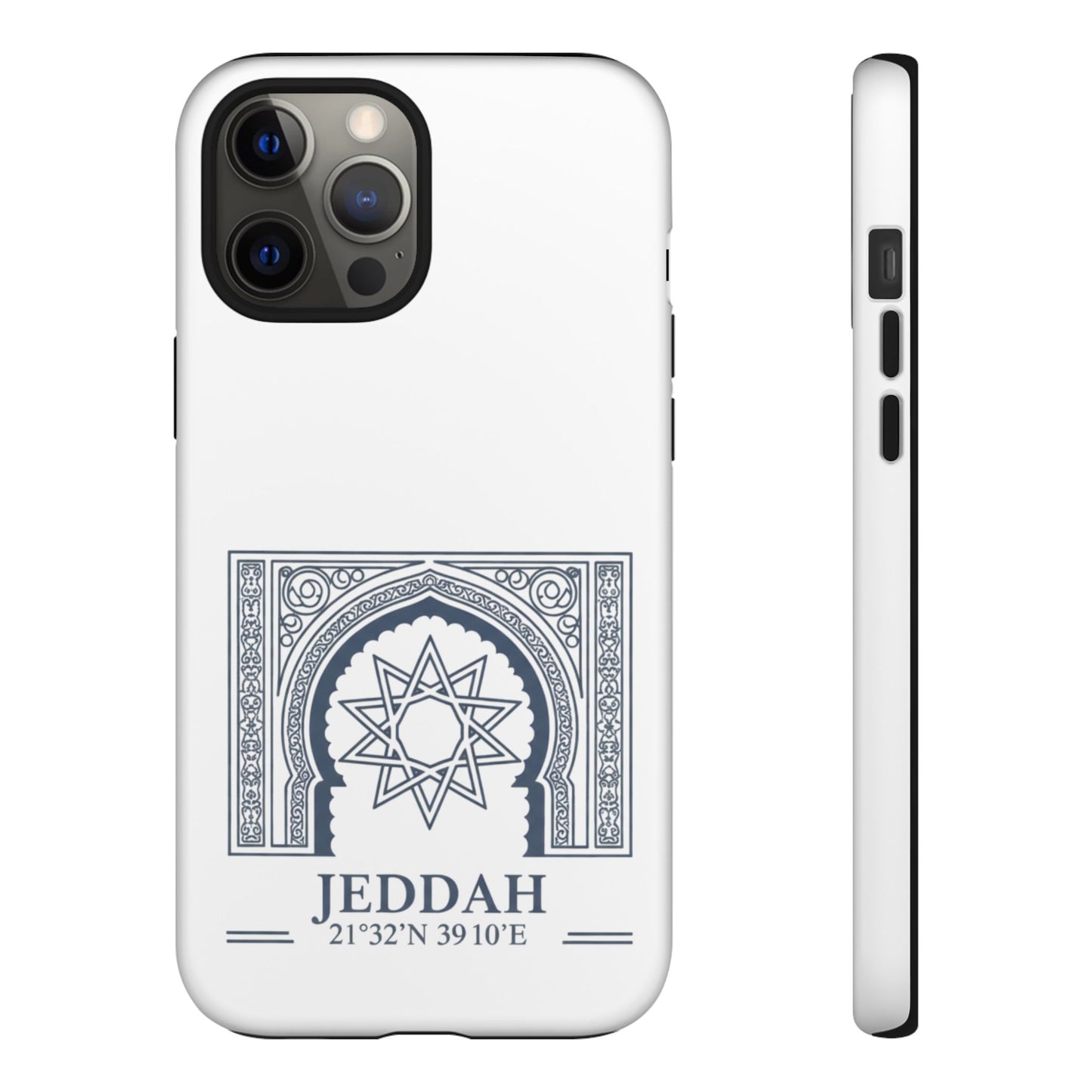 Jeddah Coordinates Phone Case — Arabic Arch Geometric Design