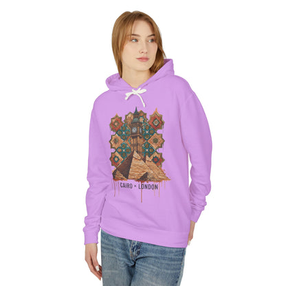 Cairo to London Vintage Pyramid Hoodie — Travel & Retro Mosaic Graphic