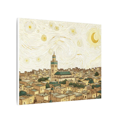 Moroccan Cityscape Canvas Print — Starry Night-Inspired Mosque Wall Art