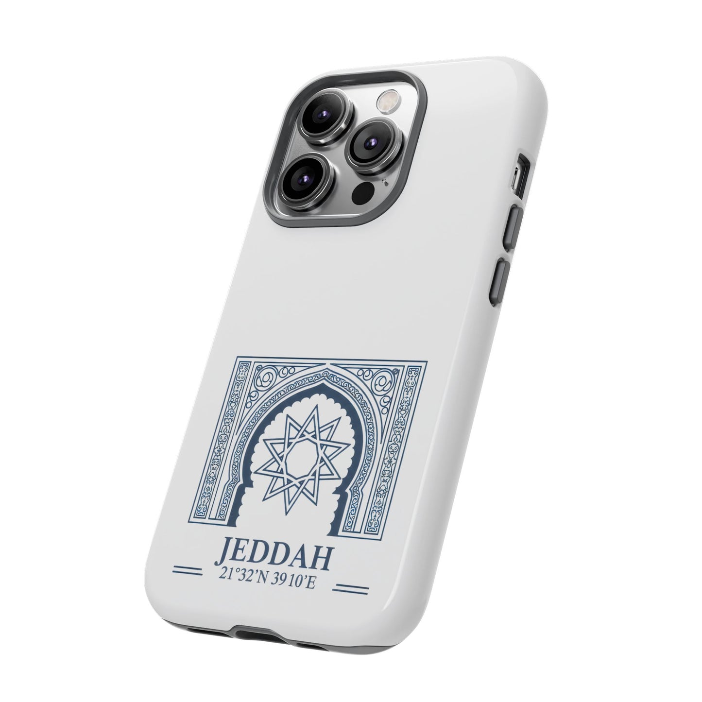 Jeddah Coordinates Phone Case — Blue Islamic Arch Travel Souvenir