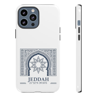 Jeddah Coordinates Phone Case — Arabic Arch Geometric Design