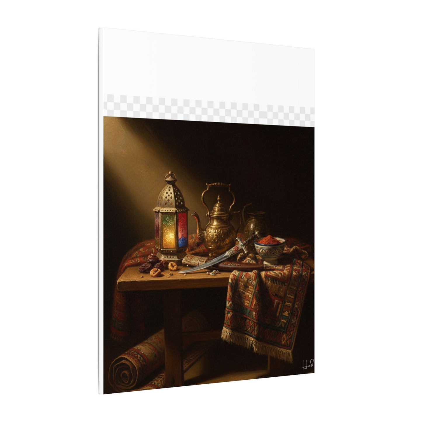 Oriental Still Life Canvas — Vintage Brass Teapot & Lantern Wall Art