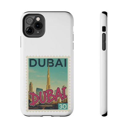 Coque de téléphone motif timbre-poste de Dubaï — Coque iPhone résistante inspirée du voyage