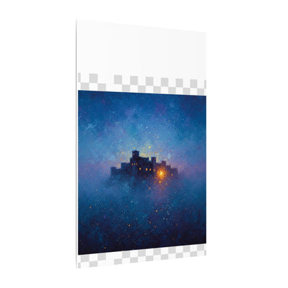 Tableau sur toile mate « Forteresse de la Nuit Étoilée » — Paysage mystique de château bleu