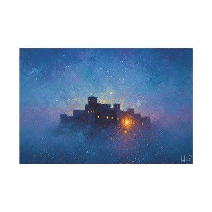 Tableau sur toile mate « Forteresse de la Nuit Étoilée » — Paysage mystique de château bleu