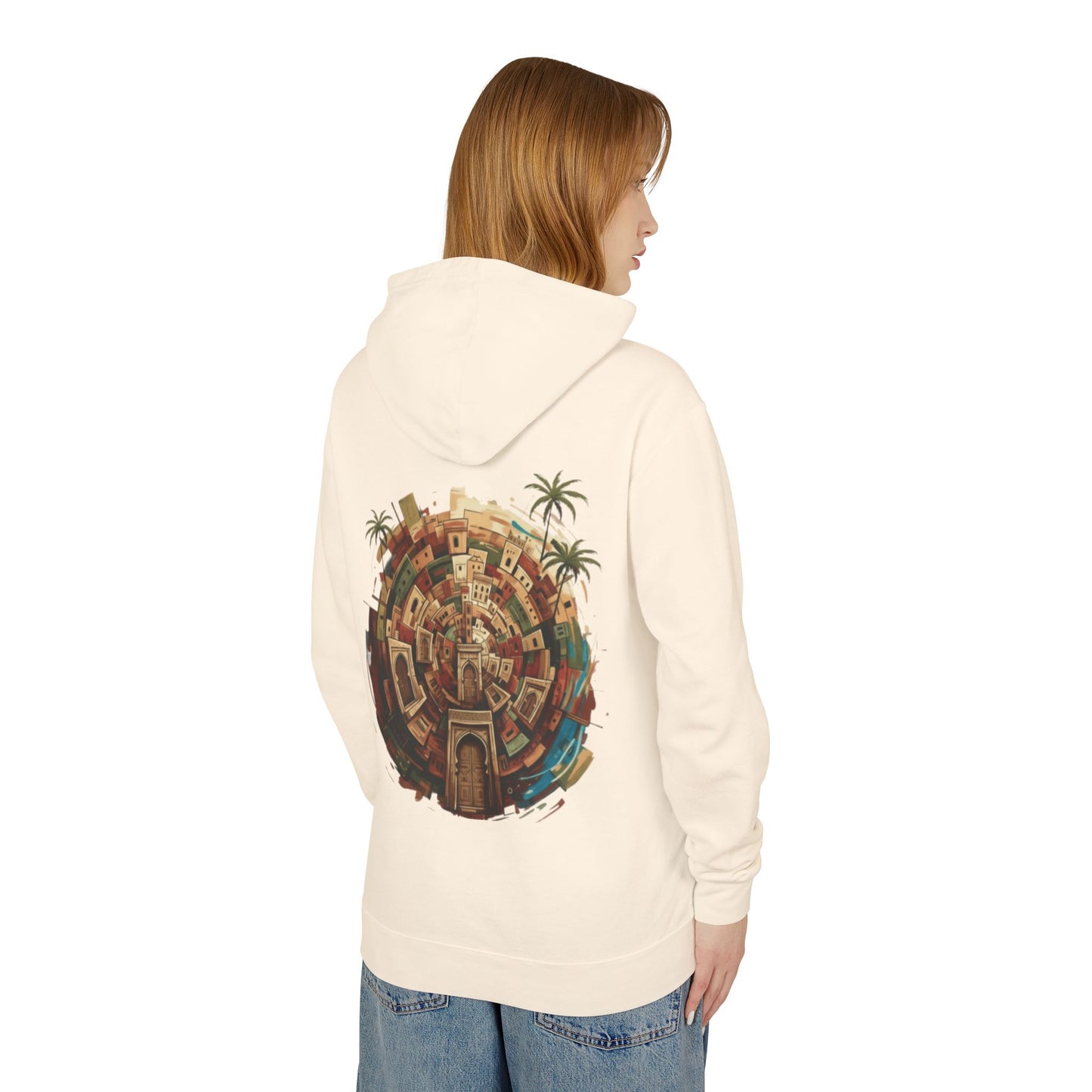Lightweight Hoodie — Vintage Moroccan Medina Circle Back Print