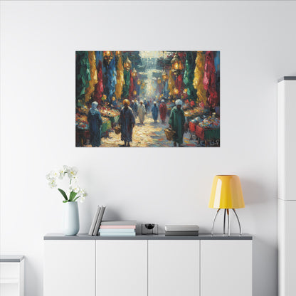 Middle Eastern Market Matte Canvas Wall Art — Colorful Bazaar Street Scene