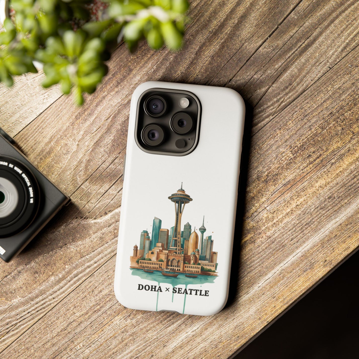 Coque de téléphone résistante Doha x Seattle Skyline — Protection pour téléphone inspirée de la ville
